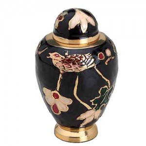 Brass Keepsake Small Urn (Brass with Black, Red and White Detail)